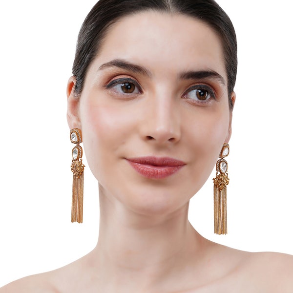 Tassel Earrings/Long Kundan Dangler Earrings/ Polki earrings/indian earrings/ Kundan earrings /Statement earrings /Gold drop earrings