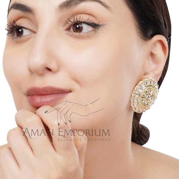 Gold Kundan Studs /lightweight 18 grams / Indian earrings | Sabyasachi Studs | Bollywood Jewelry | Kundan earrings | Pakistani Jewelry