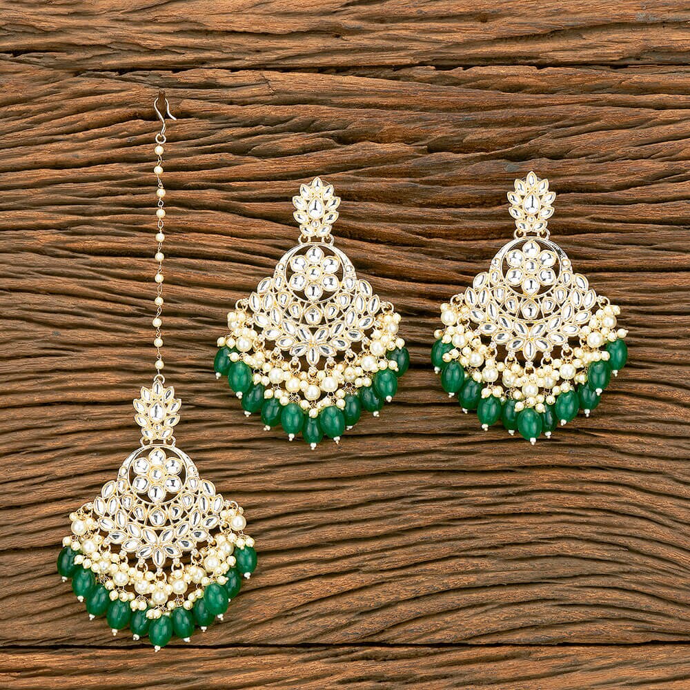 Beautiful Golden Mirror work Earrings and Maang tikka for Special Occa –  Sulbha Fashions