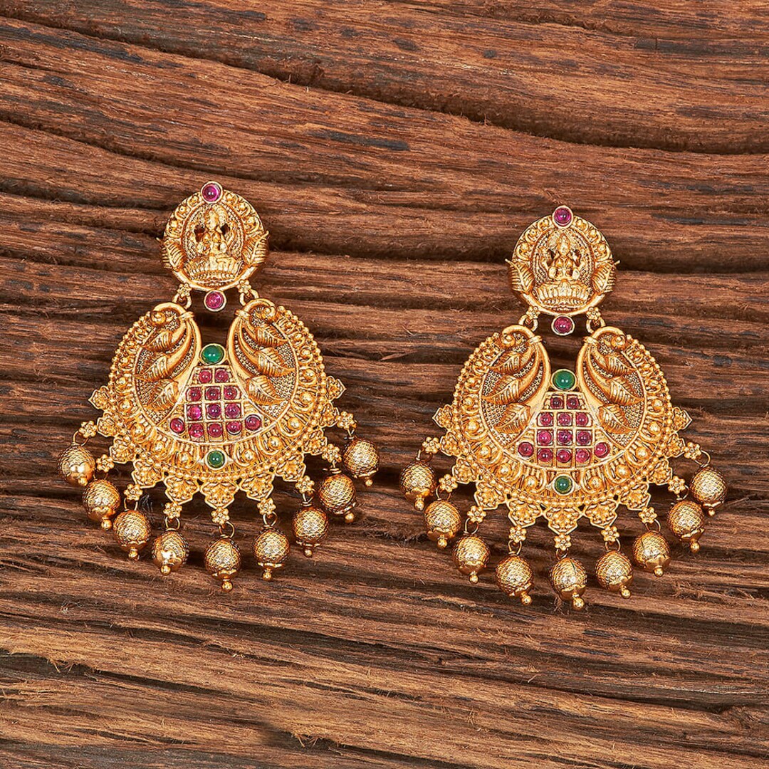 One Gram Gold Temple Gold Jhumka/kemp Jhumkas/ South Indian Earrings 