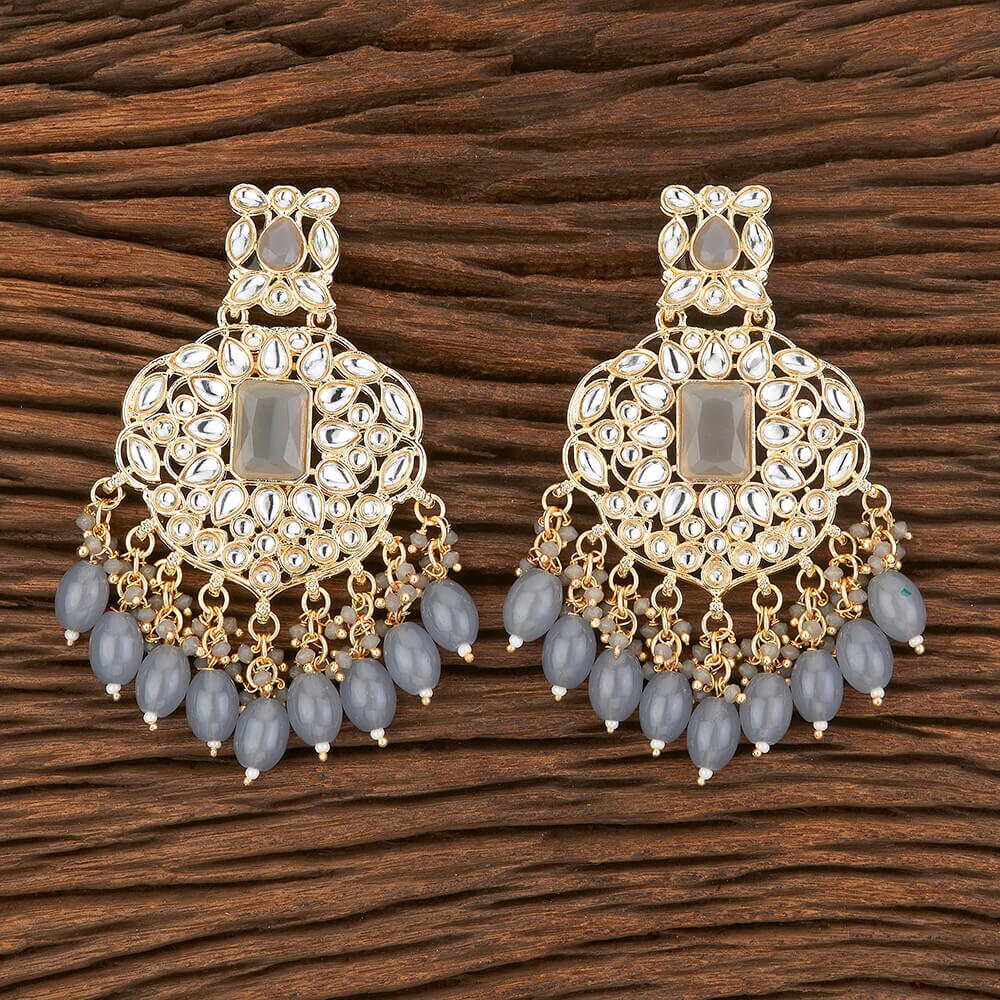Gold-Plated Stone Studded Beaded Drop Earrings with Meenakari Work In Grey  And white Color at Rs 429/pair | Sahibabad | Ghaziabad | ID: 23492768262