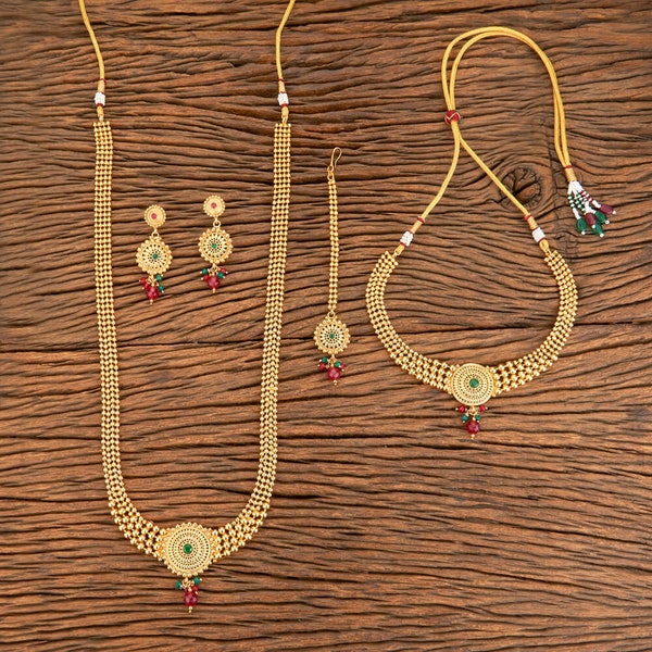 Antique Long Necklace 4 PC Set/Rani Haar collier/ collier en or /Collier indien/Collier Polki/Bijoux collier long/ bijoux indiens du sud