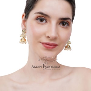 Gold Kundan Polki jhumka Earrings/High gold  Jhumkas Indian Earrings/ kundan jhunka Earring/ Bridal Jewelry/Indian Jewelry Set