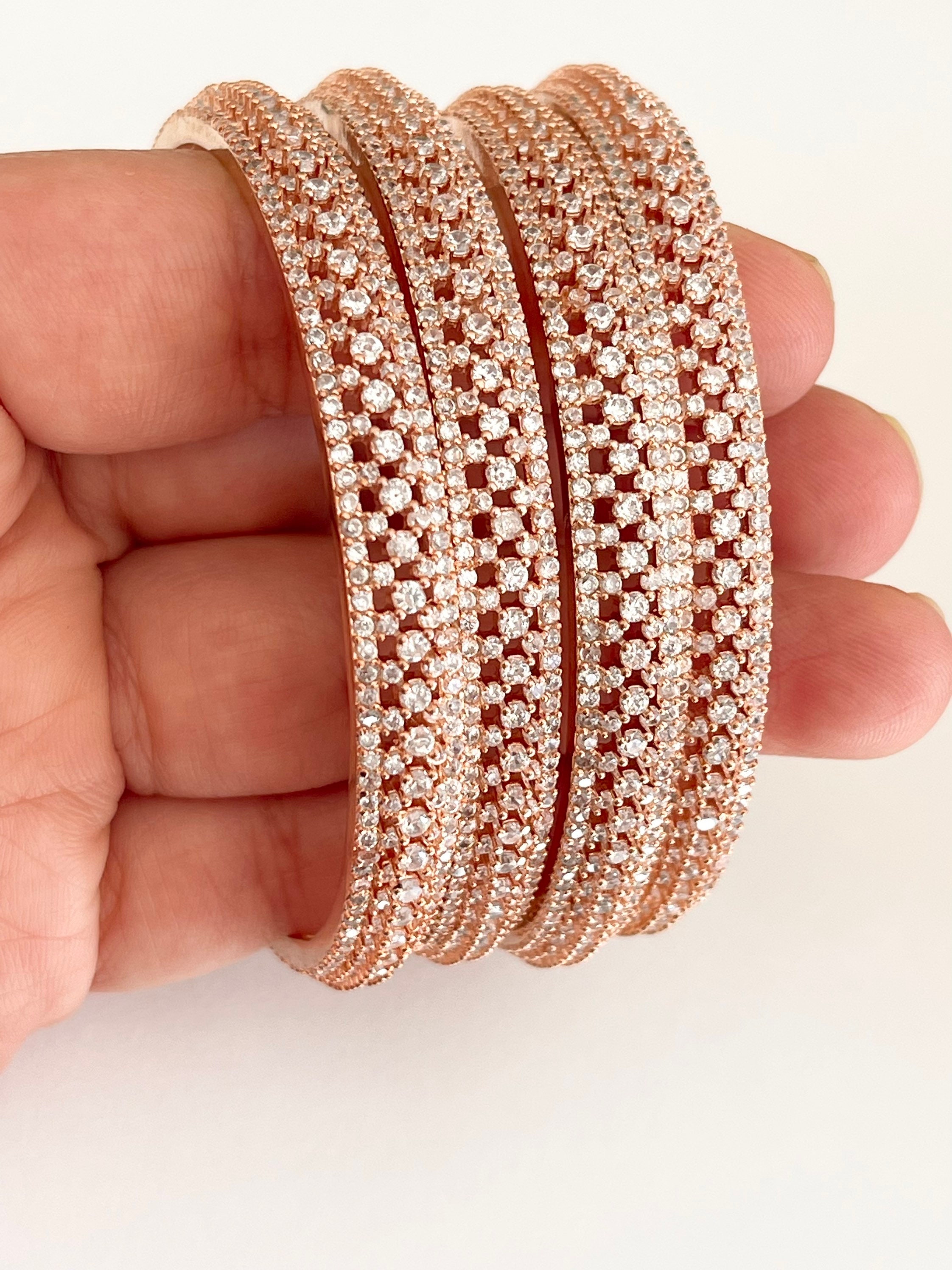 Rose Gold Bracelets 4 PC Set Silver rose Gold Finish American