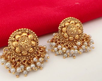 Antique Gold plated  studs/Gold Studs / Gold Earrings/delicate studs/Gold earrings/Stud Earrings/ Indian earrings/Kundan gold tops