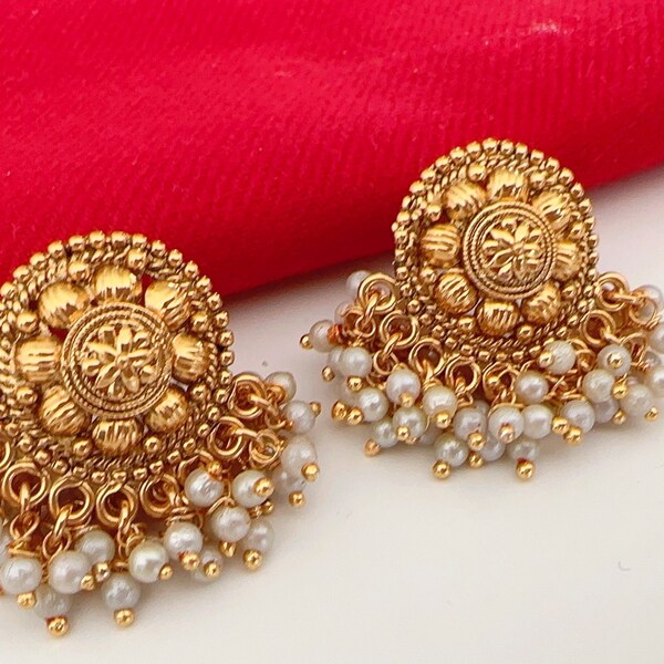 22k Gold Plated Stud Earrings - Simple & Elegant Indian Style Earrings (UK Seller)