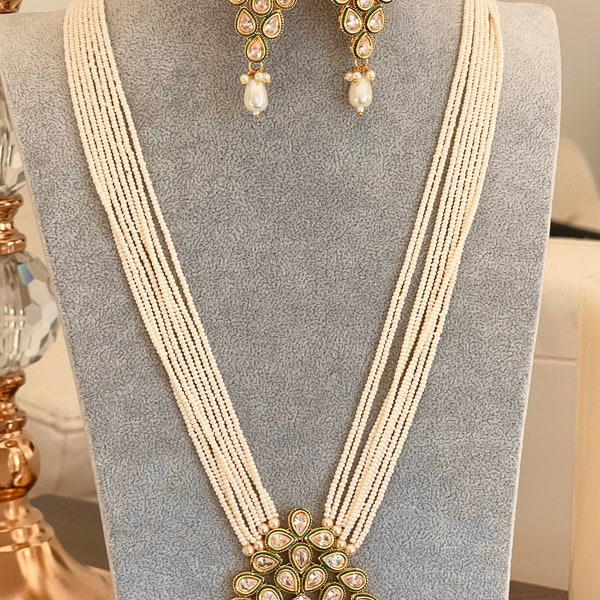 Long Polki Necklace| Indian Long Necklace | Pakistani Jewelry | Kundan Long Necklace Mala |Indian Jewelry/Gold  Bridal necklace