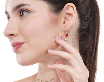 Ruby  Dainty Gold Pearl Earrings /clip on ear cuff earring / Maharashtrian jewelry/ Indian Earrings /South Indian Earrings / Bugadi Earrings