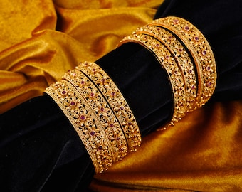 Gold Bangles set/ Gold Bangles 6 PC Set /Indian Bangles/Pearl Bridal Bangle set/22k Gold Plated Wedding Bangles/Mix n Match bangles