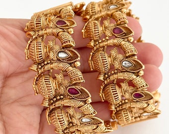 Bracelets en or ouvrants/Bracelets indiens/Kada en or antique/bijoux de temple/bracelets Amrapali/bracelets/bijoux indiens du sud/bracelets Kada en or/