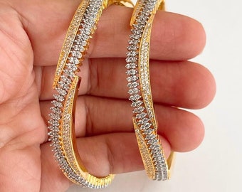 Gold Plated American Diamond  CZ Bangles pair /Gold Diamond Bangles/CZ  2 Tone Bangle Set/Diamond Bracelet/ Indian Rose Gold Bangles