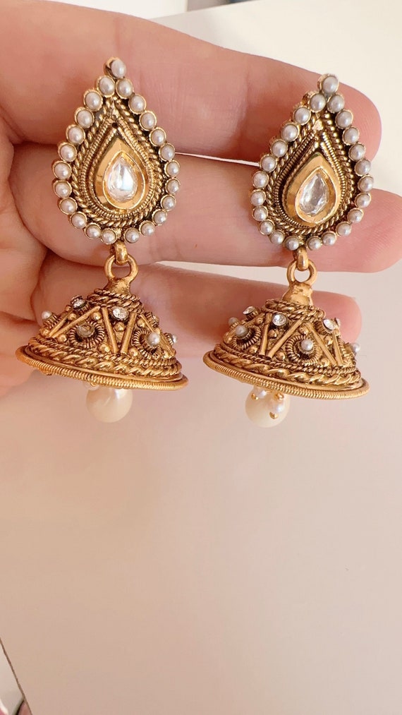 Buy Indian Traditional One Gram Gold Full Multi Stone Jhumkas Earrings for  Saree