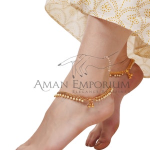 Gold anklets/ payal /indian bridal payal /Ghungroo Anklet/ Kundan Payal /Panjeb/ Indian anklets /Boho anklets/Indian Jewelry image 3