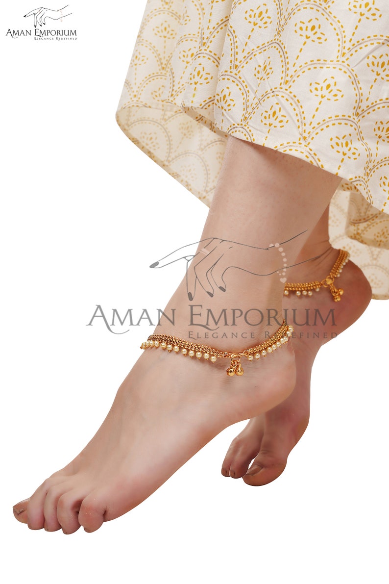 Gold anklets/ payal /indian bridal payal /Ghungroo Anklet/ Kundan Payal /Panjeb/ Indian anklets /Boho anklets/Indian Jewelry image 3