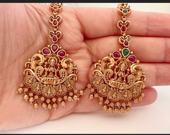 Classic Lakshmi Design Maang Tikka | South Indian Jewelry /Kemp Tikka/ Antique Temple Tikka Gold Maang tikka/Maangtikka/ Indian Jewelry /