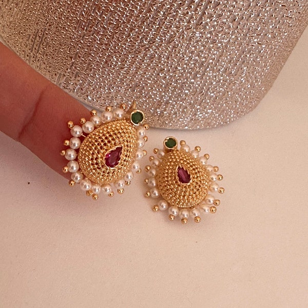 Ruby Green Temple Earrings | Indian Jewelry | Indian Earrings |/wire earrings/South Indian Jewelry/kemp earrings/Earring For Girl and Women