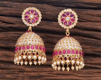 Jhumka Earrings / Gold Jhumkas /Kundan Polki Gold Plated Jhumka Earrings/ South Indian earrings/ Indian Earrings/Indian wedding Jewelry