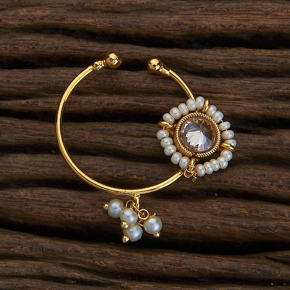 Kundan and pearl marathi nose ring – Sanvi Jewels