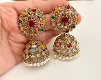 Antique Multi Gold Jhumka  /Earrings Temple Jewelry / Dangle Drop Gold Jhumkas / Traditional Earrings/Indian wedding/Kundan Jhumka
