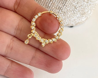 CZ Nose Ring / Indian Nose Ring / Pressing  Nose Ring / no piercing nose ring /Indian Nose Ring /diamond nose ring hoop/Bridesmaids jewelry