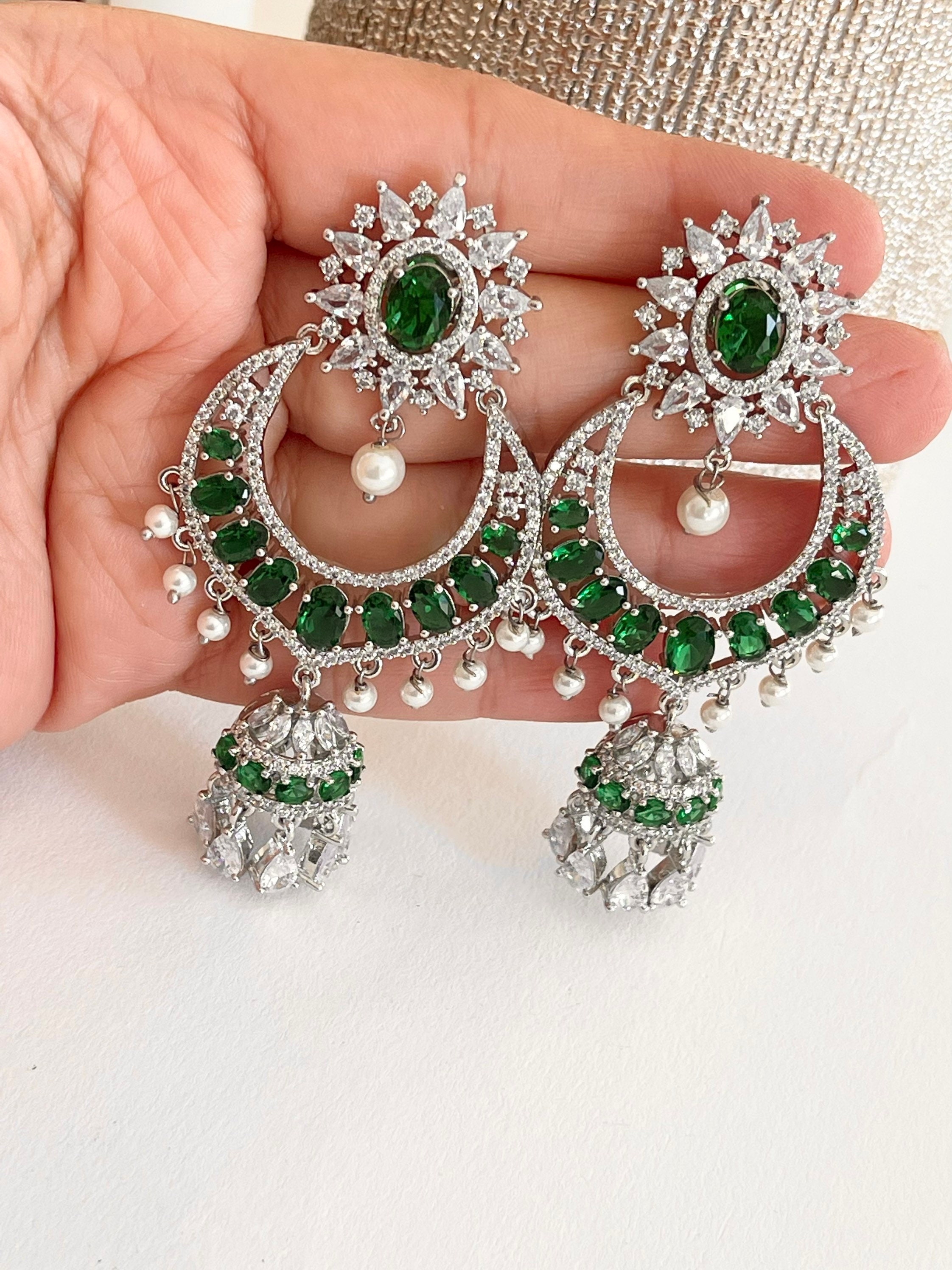 Gorgeous Green American Diamond Earrings  Abdesignsjewellery