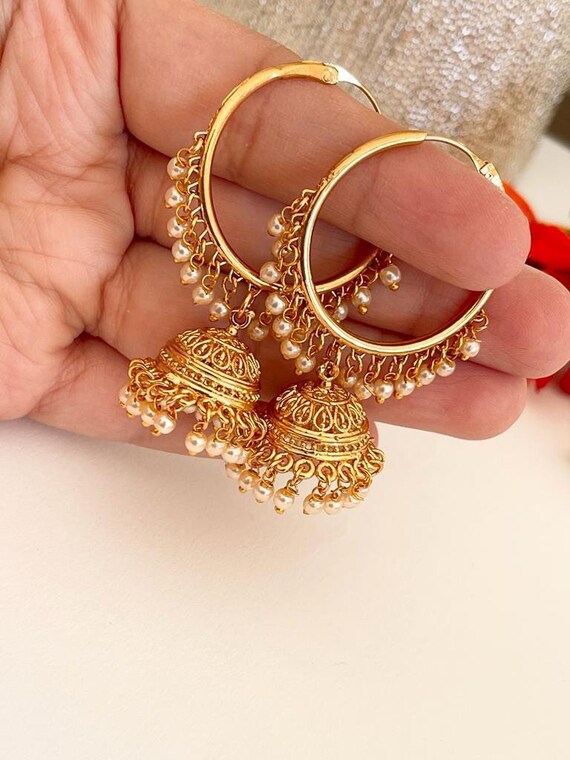 Hoop jhumkas gold deals