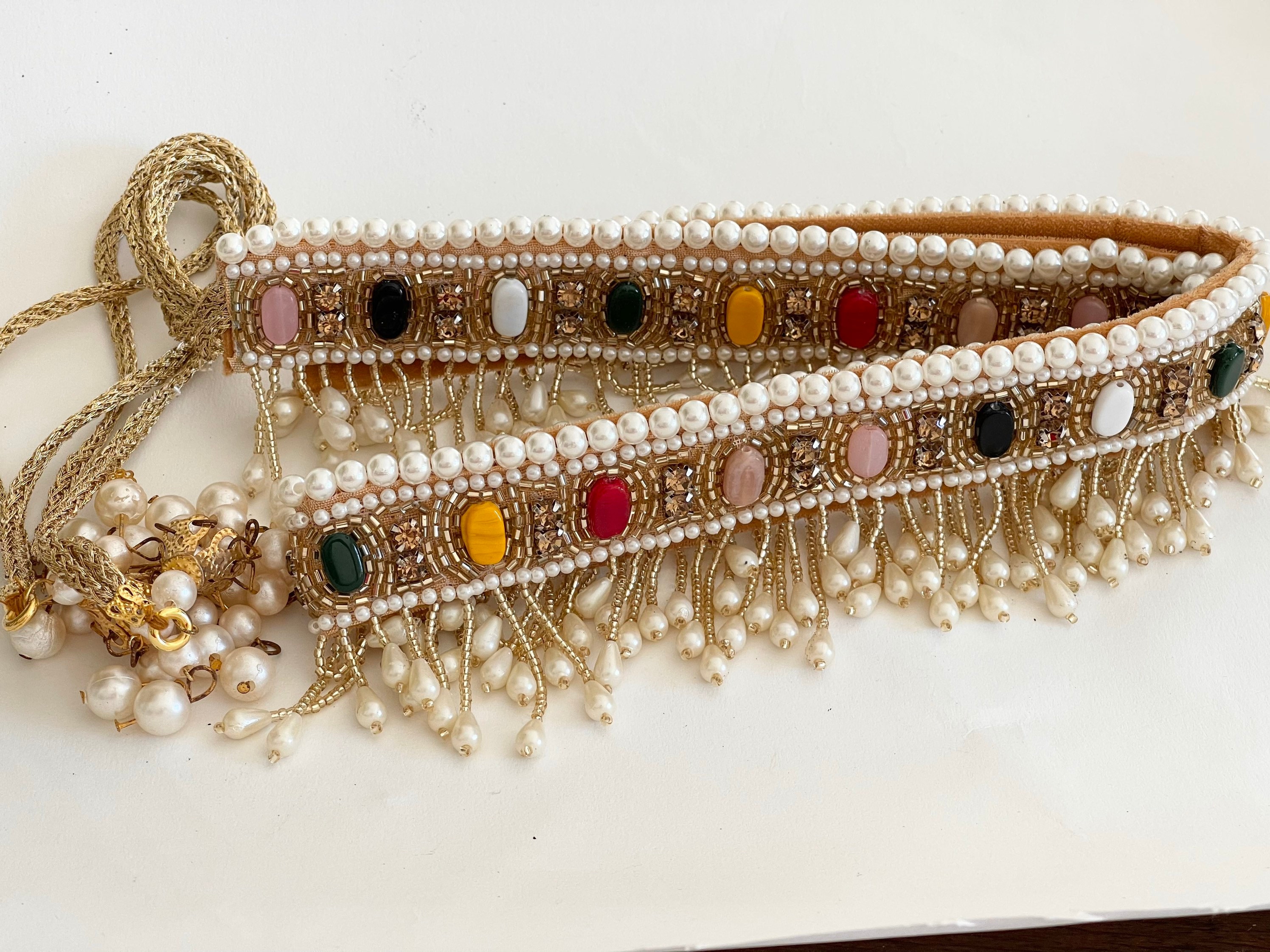 Handmade Pearl Beaded Stone Work Navtaran Multi Color Waist Belt Women Body  Jewelry saree Belt Hip Belt/ Bridal Waist Belt /lehenga Belt -  India