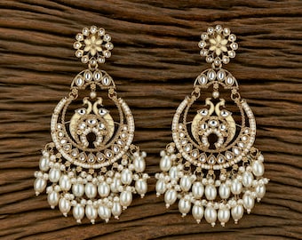 Long Kundan Chandbali /Kundan earrings / Indian Earrings/ pearl earrings /Statement earrings / chic Bridal earrings,