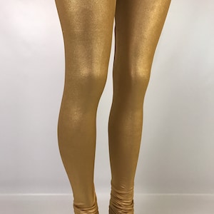 Leggings metálicos para mujer, de piel sintética brillante, con purpurina,  cintura alta, elásticos, disfraz de carnaval, plateado y dorado
