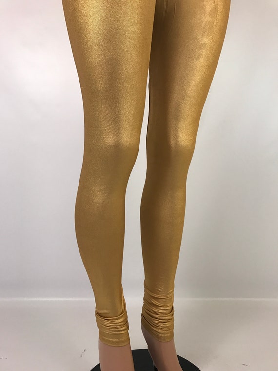 GO COLORS Girls Slim Fit Nylon Shimmer Leggings (Gold_6 Years
