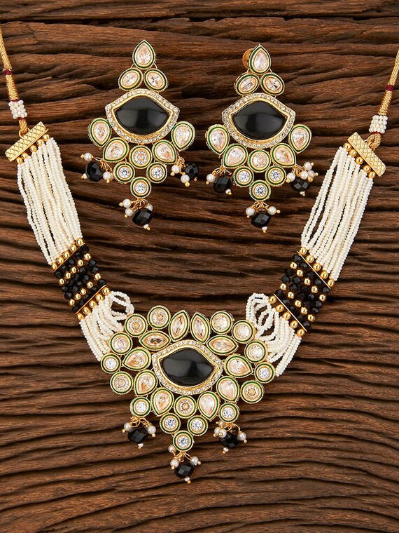 Polki Kundan Black Choker Set kundan Necklace Set Kundan Choker