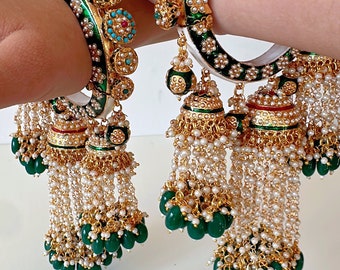 Rajwadi Kada avec jhumka Kalira / Bracelets Pachali / Bracelets pendjabi Kaleera / Bijoux de mariage indiens / Ensemble de bracelets de mariée Kundan / Bracelets Kada /