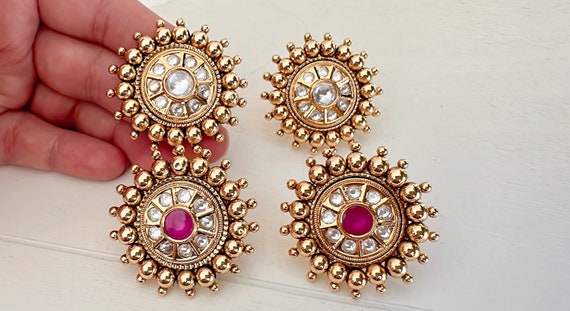 One Gram Gold Earring White Stone Studs Designs ER3942