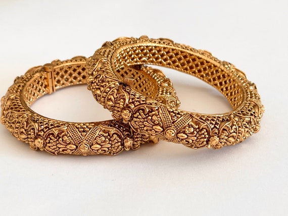 Openable Gold Bangles indian Bangles antique Gold Kada temple