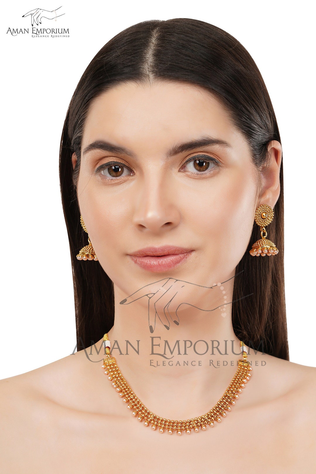 Petite Gold Necklace/ Gold Jhumki Necklace Set /necklace for