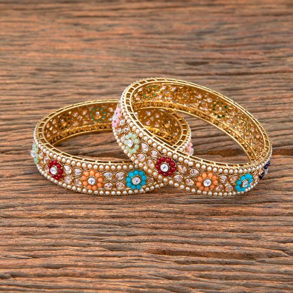 Gold Multi Polki Bangles pair/ Polki Kundan Kada /Indian Bangles/Kundan bangles/Indian wedding jewelry /Party Wear Indian Kada Bangles