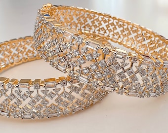Openable Gold  American diamond Bangle Single diamond bracelet | CZ wide kada bangles/CZ 2 Tone Gold Bangle /CZ stone bangles/