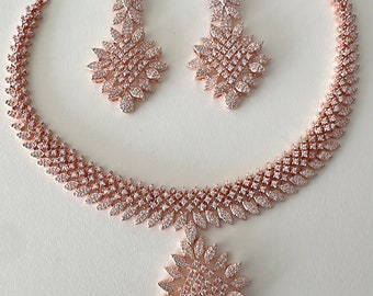 Rose gold  Diamond Choker Necklace CZ Necklace/bridal necklace wedding jewelry prom party/cubic zirconia statement necklace/CZ necklace