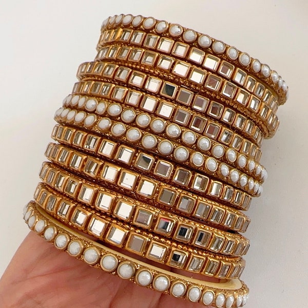 kundan Polki Bangles 12 PC/Kundan Gold Finished Bangles Set(12 Pcs) /Hyderabadi pearls kundan Bangles/Indian Bangle