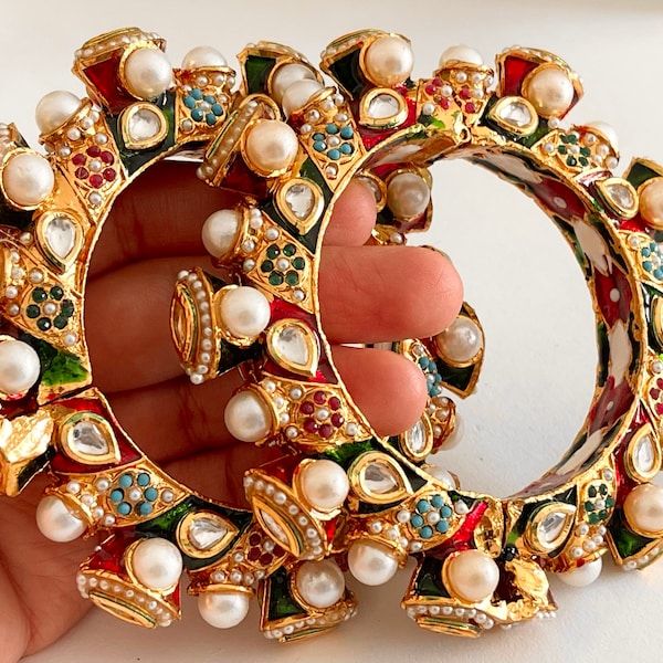 Rajwadi Kada / Pachali bangles / Meenakari Openable Kada/Indian Wedding jewelry/Kundan bridal bangles set/Gold Kada bangles/