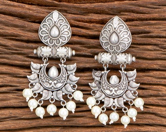 Oxidized Pearl drops earrings/Temple Earring/ Indian Earrings/ Silver Boho earrings/ Oxidized jhumka/ German Silver Earrings