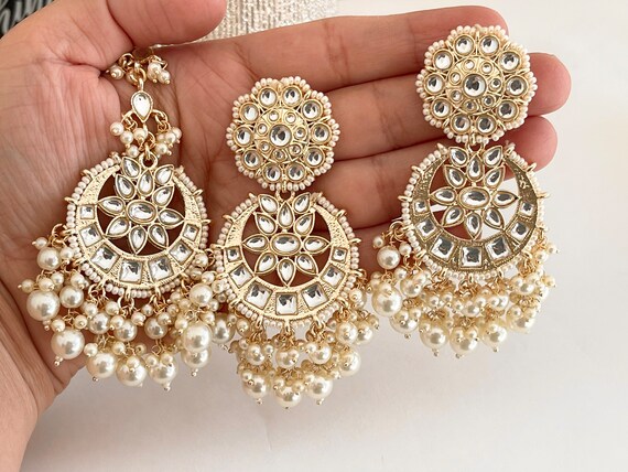 Kundan Tikka and Earrings Set pearl Mang Tikka Set bridesmaids