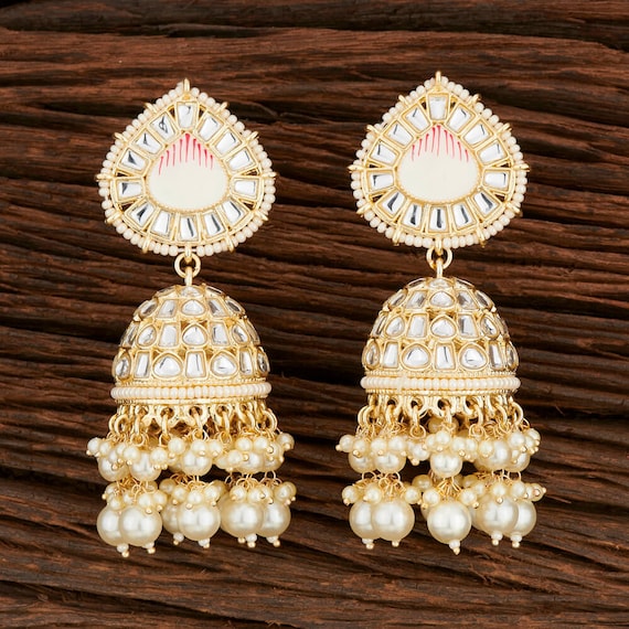 Gold Big Jhumkas Indian Earrings Meenakari Long Kundan Earrings Meenakari Jhumka Chaandbali Kundan Earring Pakistani Jewelry