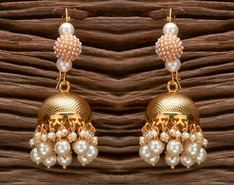 Gold Wire  jhumka /indian earrings/ Wedding  earrings/ Kundan earrings /Statement earrings / chic Bridal earrings/Pearl drop earrings
