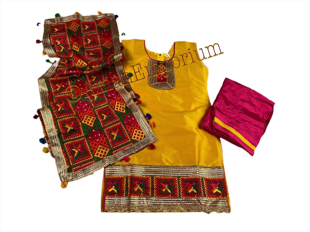 Yellow Phulkari salwar Fabric – Shilphaat.com