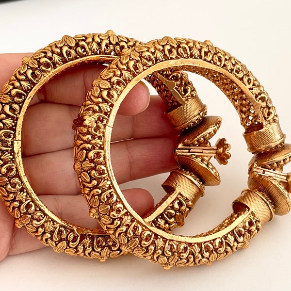 Openable Antique Gold Bangles bangle/Indian Bangles/Antique gold Kada/Kundan bridal bangles set/Gold Kada/Indian bangles Bracelets