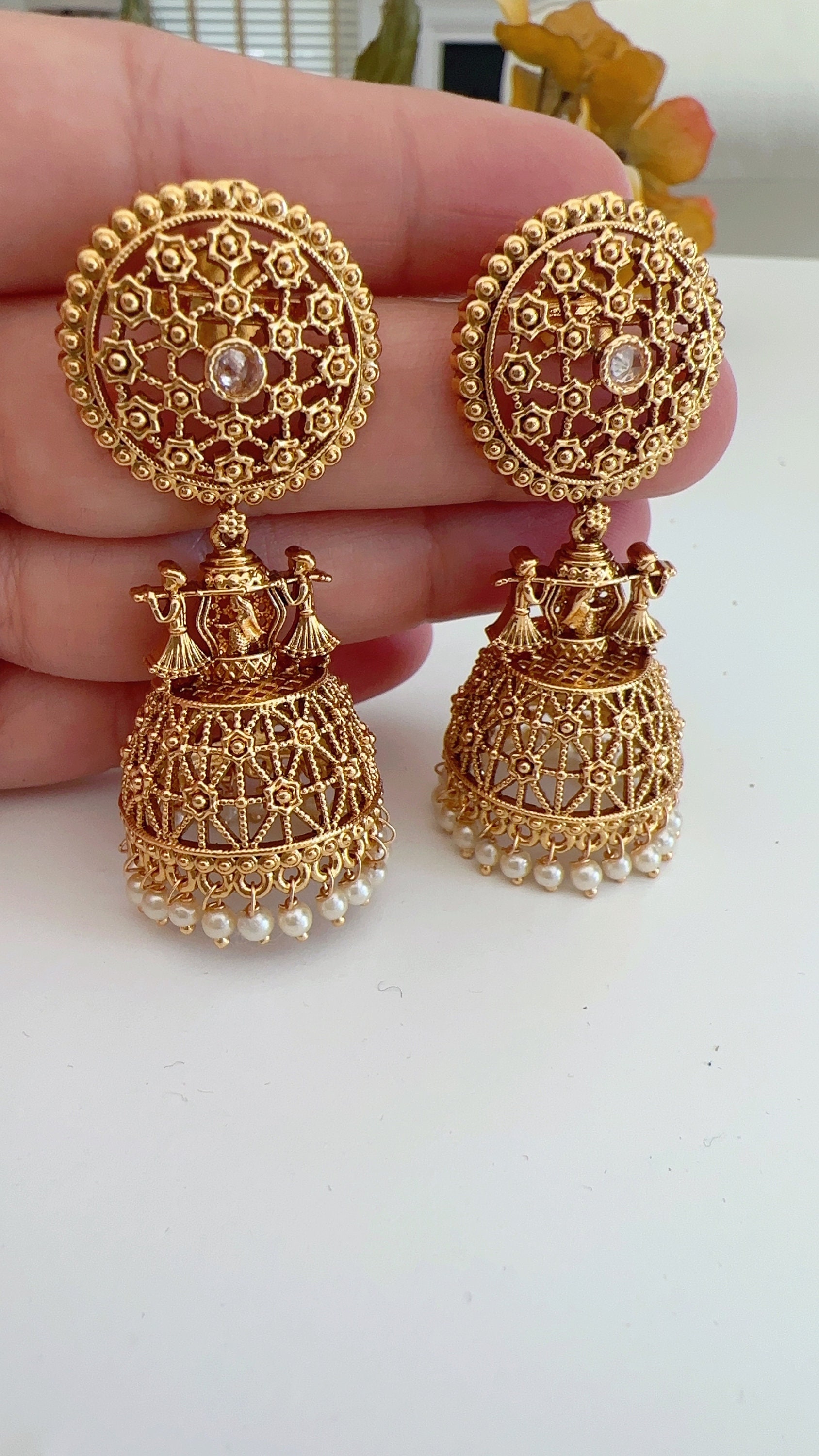 Antique Jhumka Doli Barat Like Real Gold earrings Temple Jewelry