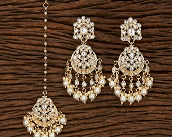 Kundan Tikka en oorbellen set /maangtikka set/tikka set/parel tikka oorbellen set/kundan tikka set/Indiase sieraden/bruidsmeisjes sieraden