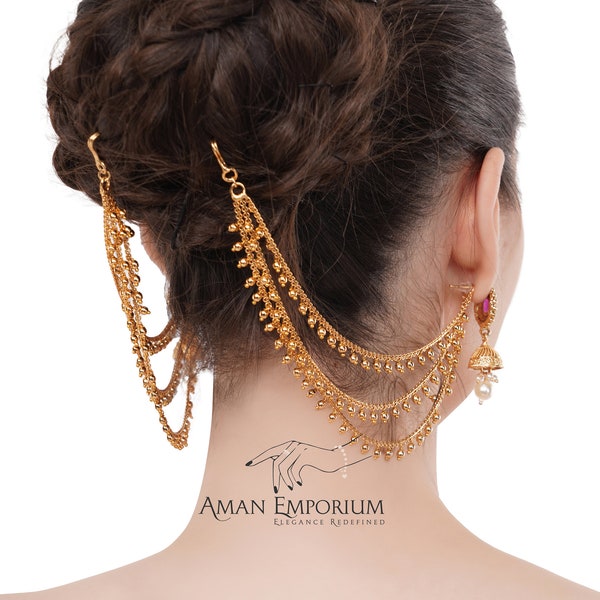 Bahubali  Ear Jhumka chain/Ear ring Chain/Gold Kaan Chain/ Sahare/Bahubali Eaarrings/ Kaan Saharas/Ear Support Chain/Indian Jewelry