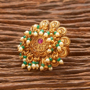 Ruby Green Gold Designer statementRing /Polki Ring / Indian Gold Finger Rin / Wedding Ring / Indian Gold Ring /Indian jewelry/ image 2